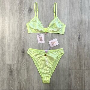 Savage X Fenty Neon Yellow Shimmer Bralette & High-Cut Bikini Set